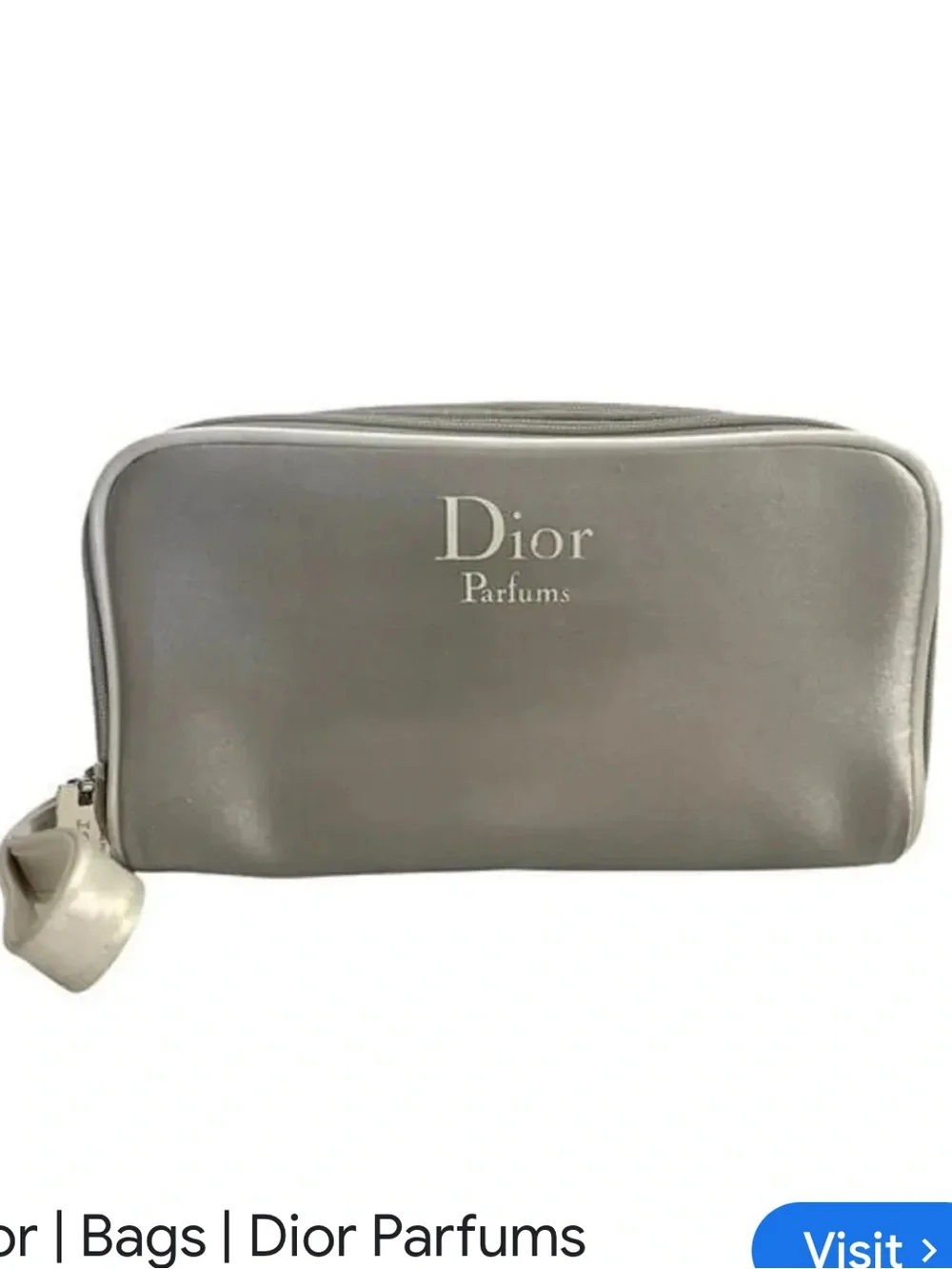 Dior Parfums Silver White Double Zip Toiletry Bag Trousse de Toilette Wristlet.